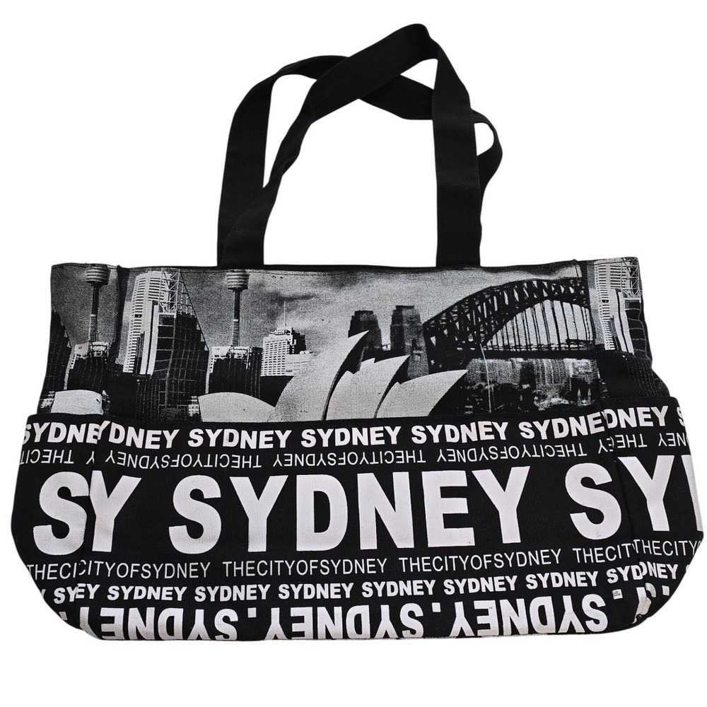 Sydney Skyline Opera House Bridge Tote Bag Black White Travel Carryall /0178